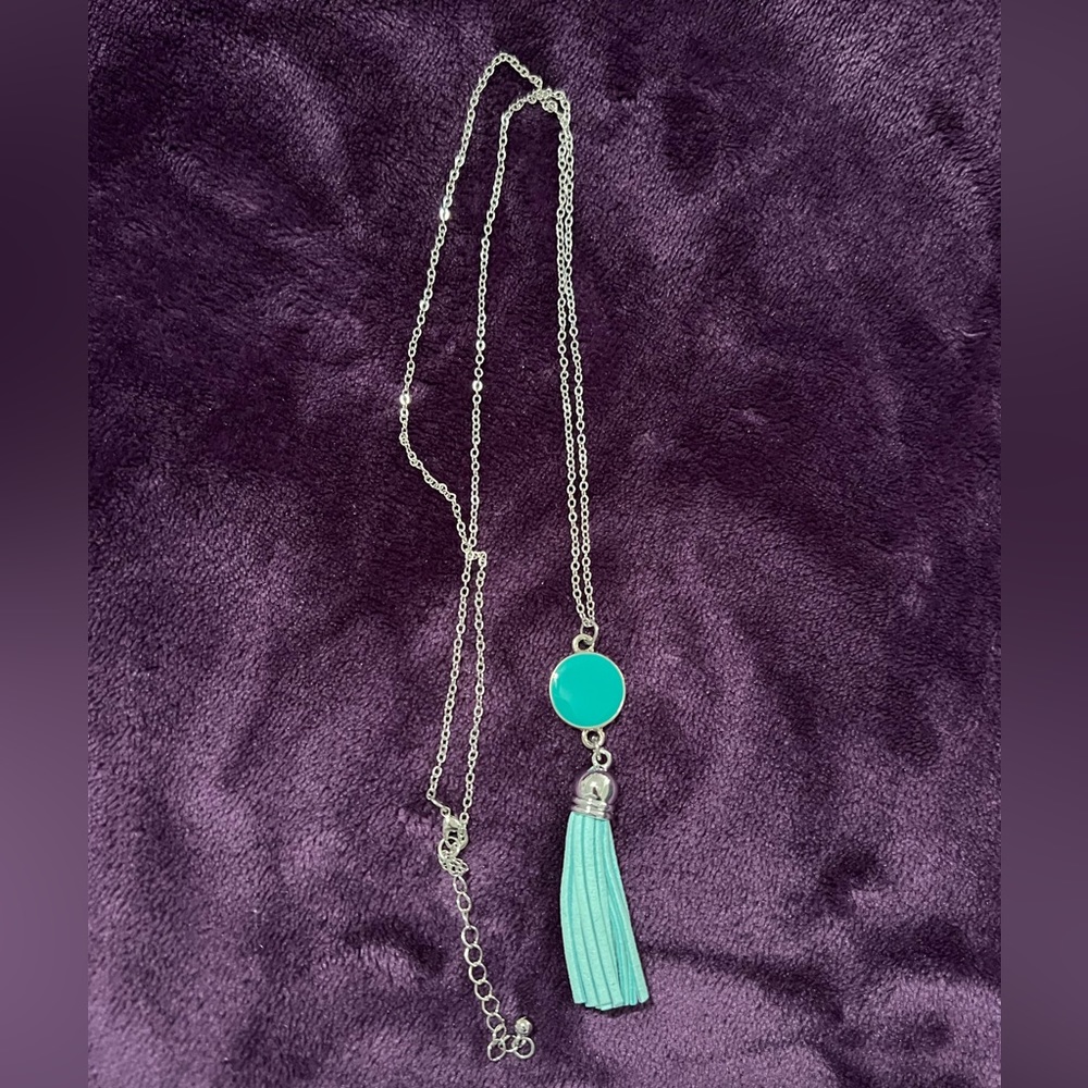 Aqua and Silver Tassel Necklace